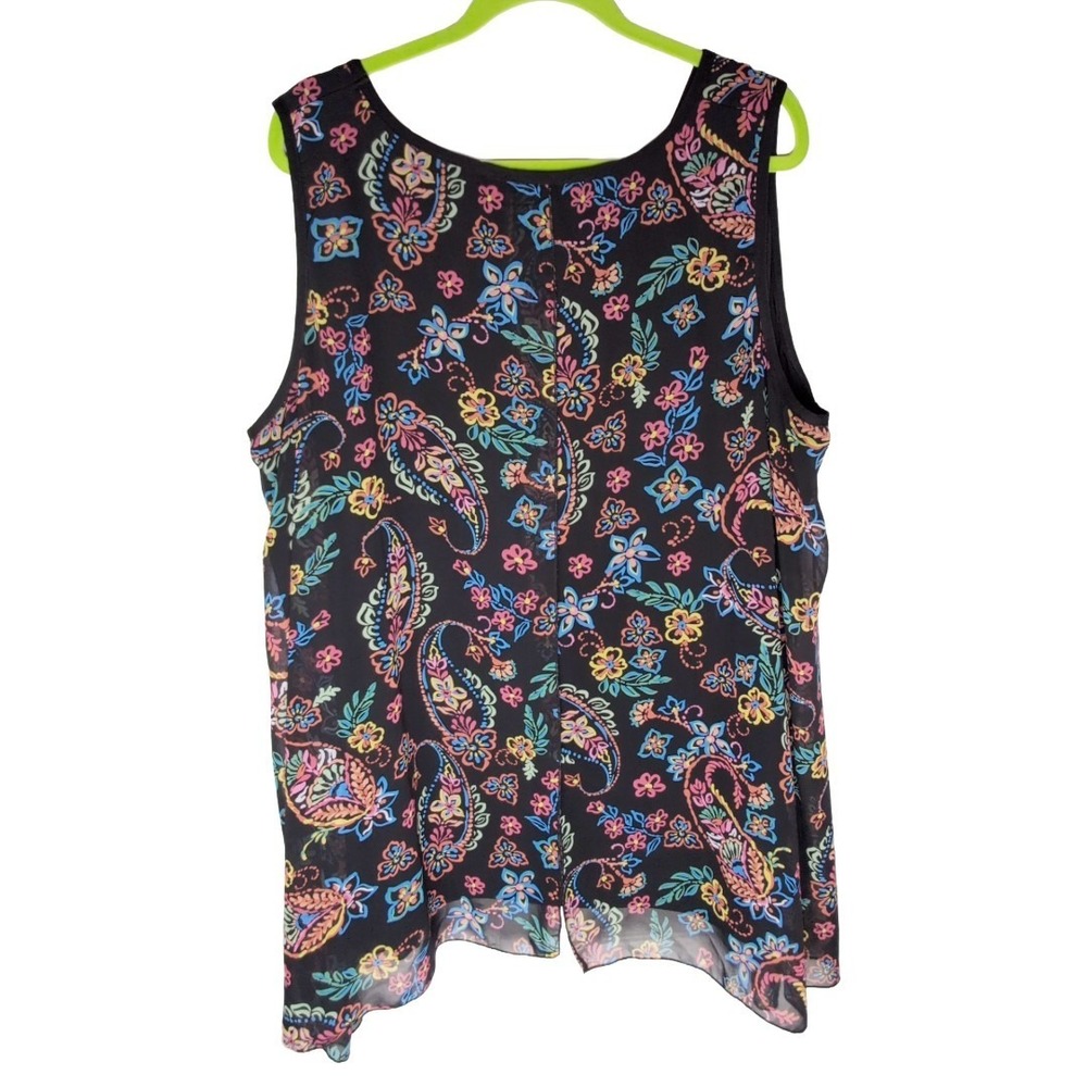 Slinky Brand Sleeveless Split Front Tunic Shirt Paisley Size 3xl Boho Flowy - Picture 3 of 5